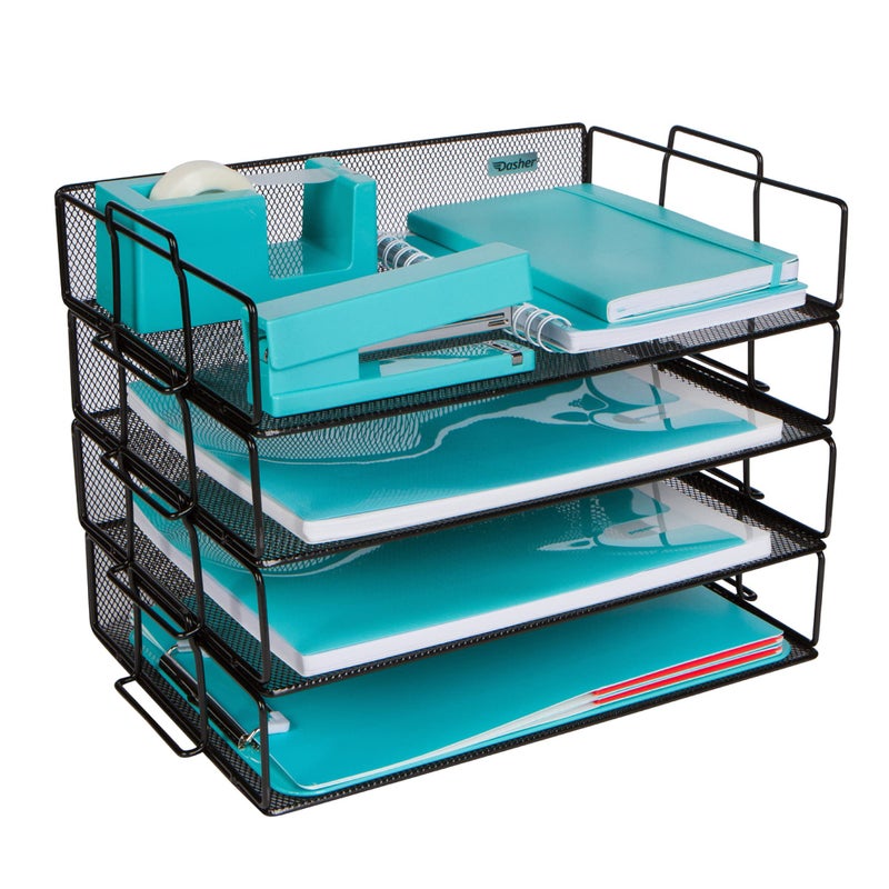 Dasher Products Stackable Paper Tray Desk Organizer, 4-Tier Metal Mesh Letter Organizers for Business, Home, School, or Store Use, Organizes Files, Folders, Letters, Paper, Binders, Multi-Functional Desktop Storage - Image 1